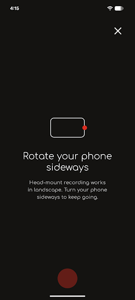 Tela do app Minute pedindo para virar o celular na horizontal antes de gravar