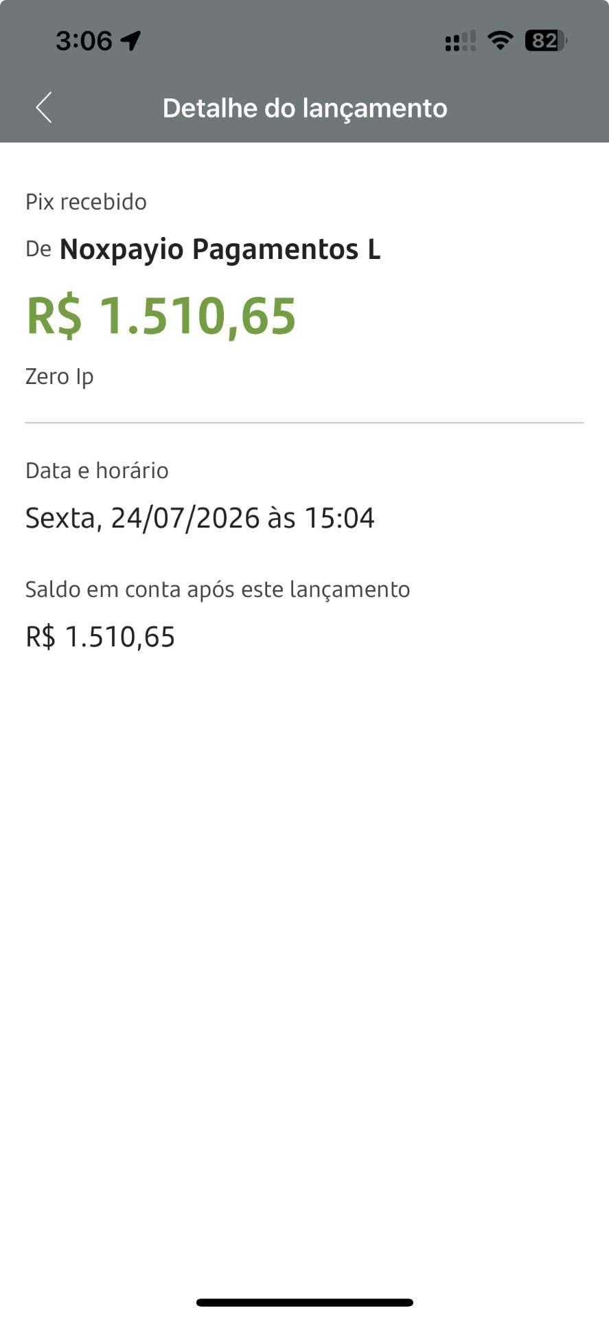Comprovante de Pix recebido no valor de R$ 1.510,65