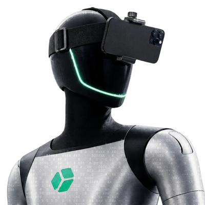 Robô usando a faixa de cabeça com suporte para celular